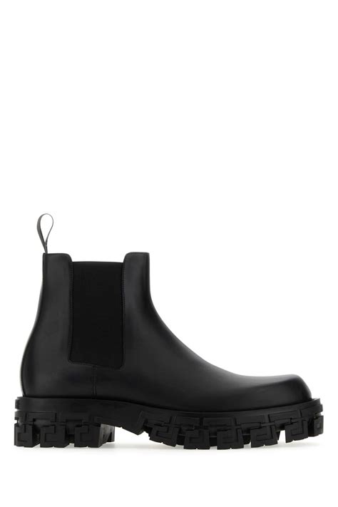 versace greca aegis boots|Greca Portico leather ankle boots in black .